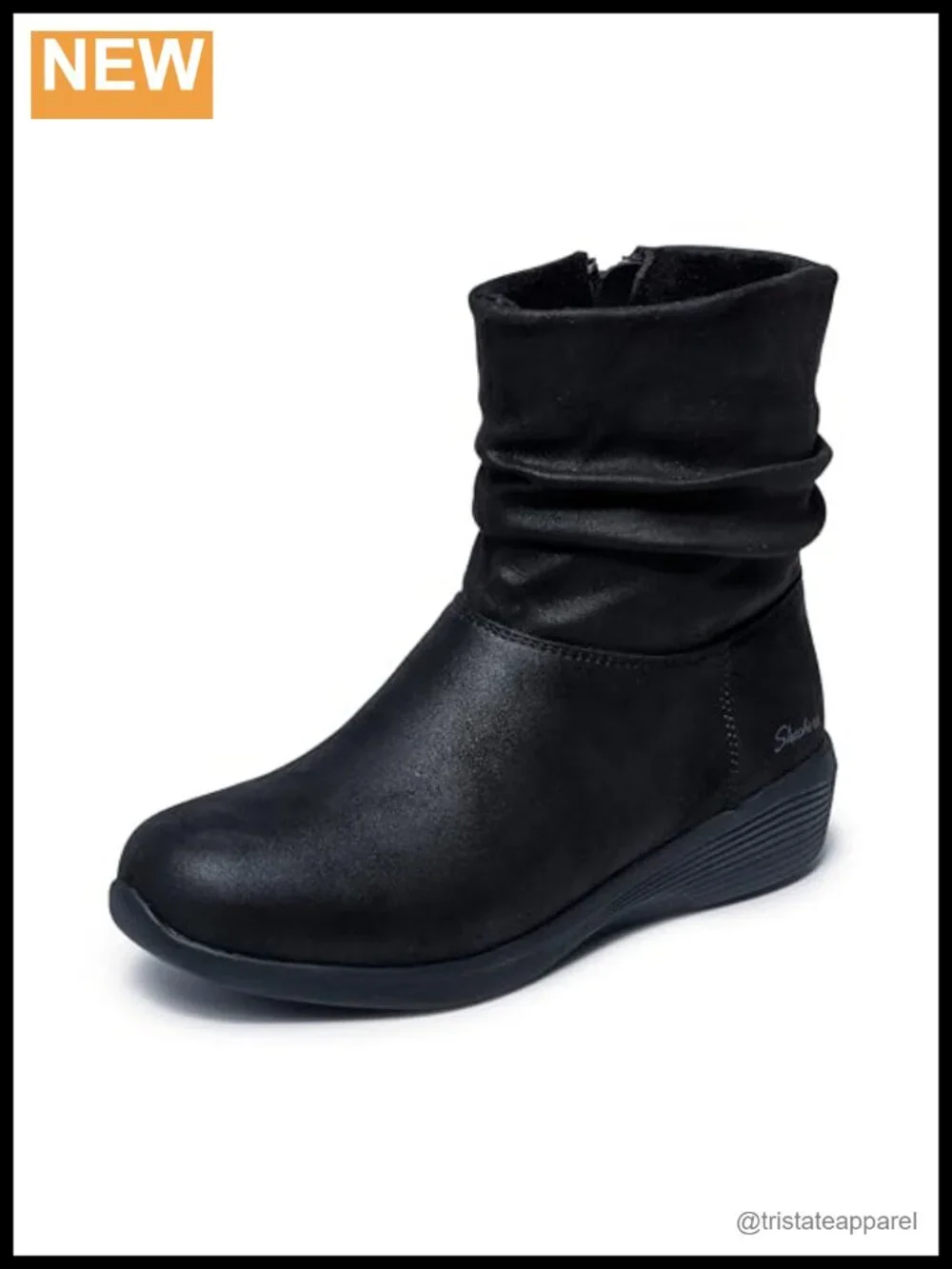 Skechers Women's Arya Ankle Boots, Faux Leather, Memory Foam, Side Zip, Vegan